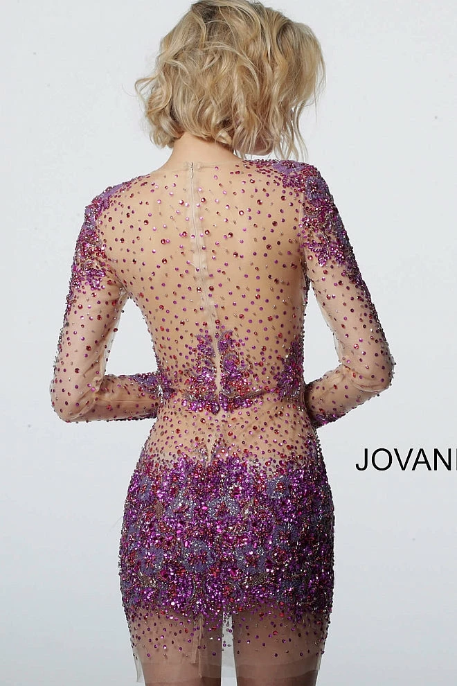 Long Sleeve Dresses Jovani 47598 Short Fitted Sheer Crystal Cocktail Dress Long Sleeve Embellished 6 Long Sleeve Dresses Jovani 47598 Short Fitted Sheer Crystal Cocktail Dress Long Sleeve Embellished