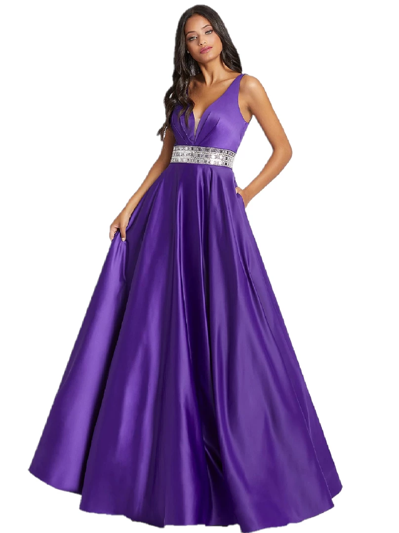 Mac Duggal 48879A Long Satin A Line Ballgown Prom Dress Pockets V Neck Gown 3 Mac Duggal 48879A Long Satin A Line Ballgown Prom Dress Pockets V Neck Gown