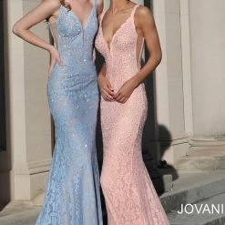 In Stock Jovani 48994 Size 10 Embellished Stretch Lace Prom Dress Pageant Gown In Peach