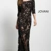 Long Sleeve Dresses Jovani 49636 Black Lace Off The Shoulder Fitted Evening Gown