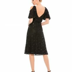 Mac Duggal 4988 Short Floral Embellished Cold Shoulder Cocktail Dress Formal