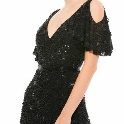 Mac Duggal 4988 Short Floral Embellished Cold Shoulder Cocktail Dress Formal