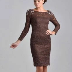 In Stock Nina Canacci M208 Short Fitted Lace Cocktail Dress Formal Sheer Long Sleeve Knee Long Sleeve Dresses