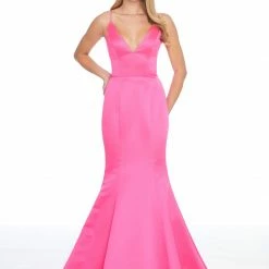 Ashleylauren Ashley Lauren 1793 Heavy Satin Mermaid Prom Dress With Corset Back