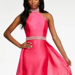 Ashleylauren Ashley Lauren 11148 High Neckline Column Prom Dress With Overskirt