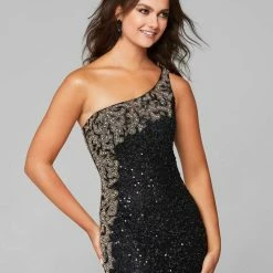 In Stock Primavera Couture 3637 Sequin One Shoulder Prom Dress With Slit Size 0, 8 Neon Pink