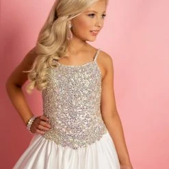 Discontinued Sugar Kayne C134 Girls Embellished Bodice Duchess Satin Pageant Dress Ball Gown 9 Discontinued Sugar Kayne C134 Girls Embellished Bodice Duchess Satin Pageant Dress Ball Gown