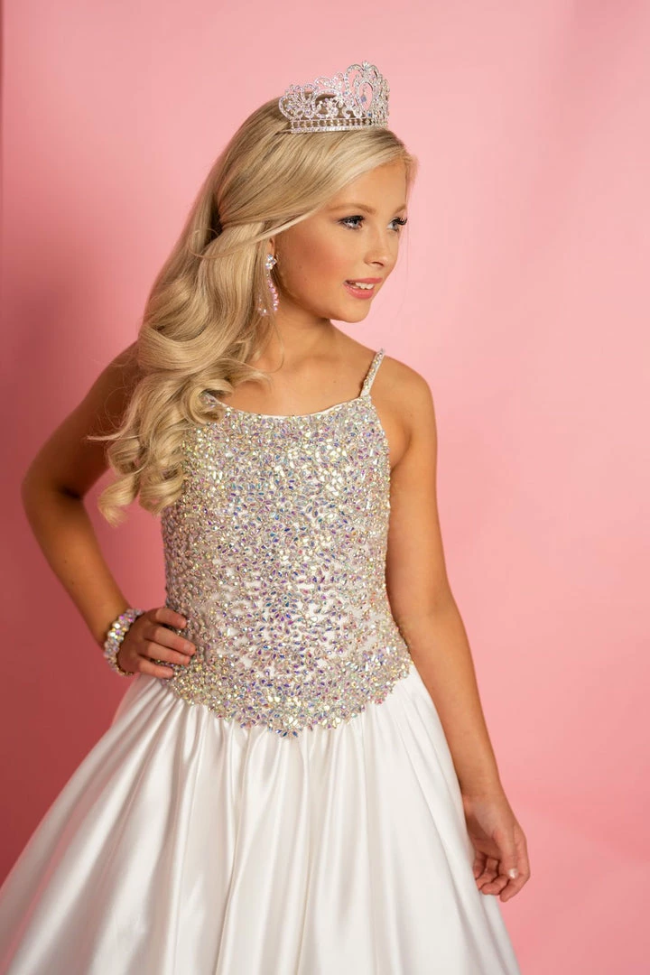 Discontinued Sugar Kayne C134 Girls Embellished Bodice Duchess Satin Pageant Dress Ball Gown 6 Discontinued Sugar Kayne C134 Girls Embellished Bodice Duchess Satin Pageant Dress Ball Gown