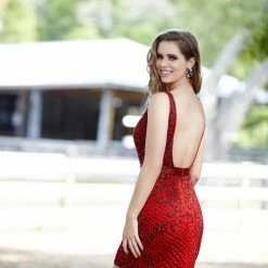 In Stock Primavera Couture 3312 Red Beaded Homecoming Dress Cocktail Formal Dance Dress Size 0