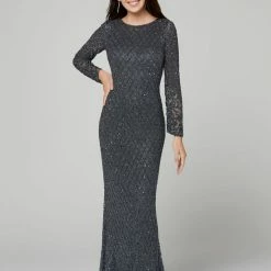 Discontinued Primavera Couture 3361 Sizes 2-24 Beige Long Sleeve Beaded Evening Gown