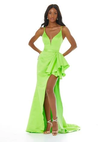Ashleylauren Ashley Lauren 1581 V Neckline Ruffle Waist Satin Prom Dress 4 Ashleylauren Ashley Lauren 1581 V Neckline Ruffle Waist Satin Prom Dress