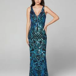In Stock Primavera Couture 3612 Size 4, 16 Long Fitted Sequin Formal Prom Dress Pageant Gown Backless Backless Dresses