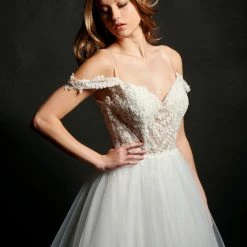 In Stock Nina Canacci 5205 Size 4 Long Sheer Ruffle Ballgown Prom Dress Off The Shoulder Bridal Gown