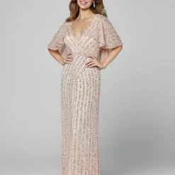 Primavera Couture Evening 3366 V Neckline Beaded Evening Gown Cape Long