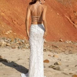 In Stock Primavera Couture 3636 Size 00 Long Fitted Beaded Prom Dress V Neck Slit Formal Pageant