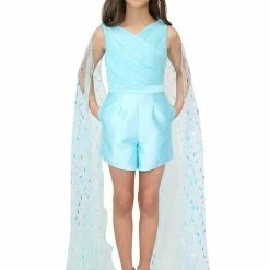 In Stock Marc Defang 5011 Size 6 Girls Romper Pockets V Neck Sequin Cape Sleeves Fun Fashion Kids Jumpsuits & Rompers