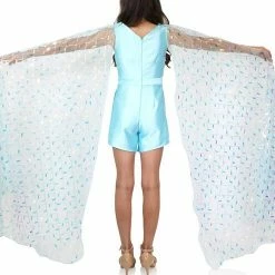 Marc Defang 5011 Girls Romper Pockets V Neck Sequin Cape Sleeves Fun Fashion Kids Jumpsuits & Rompers