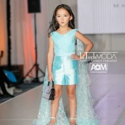 Marc Defang 5011 Girls Romper Pockets V Neck Sequin Cape Sleeves Fun Fashion Kids Jumpsuits & Rompers