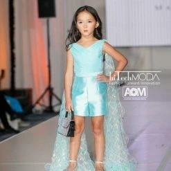 In Stock Marc Defang 5011 Size 6 Girls Romper Pockets V Neck Sequin Cape Sleeves Fun Fashion Kids Jumpsuits & Rompers