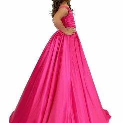 Ballgown Dresses Marc Defang 5017 Hot Pink Satin A Line Girls Pageant Dress Off The Shoulder Gown