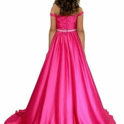 Ballgown Dresses Marc Defang 5017 Hot Pink Satin A Line Girls Pageant Dress Off The Shoulder Gown 11 Ballgown Dresses Marc Defang 5017 Hot Pink Satin A Line Girls Pageant Dress Off The Shoulder Gown