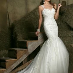 In Stock Mermaid Dresses Davinci Bridal 50330 SZ 12 Lace Mermaid Wedding Dress Bridal Gown Sheer Back