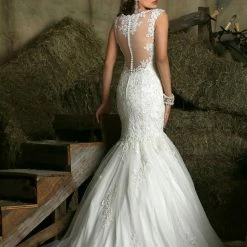 In Stock Mermaid Dresses Davinci Bridal 50330 SZ 12 Lace Mermaid Wedding Dress Bridal Gown Sheer Back