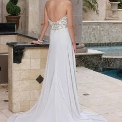 Davinci Bridal 50365 Strapless Chiffon A Line Destination Wedding Dress Crystal Bodice Gown