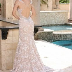 Davinci Bridal 50369 Fitted Lace Mermaid Wedding Dress Crystal Straps