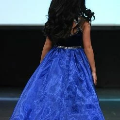 Marc Defang 5036 Girls Velvet Top A Line Pageant Dress Beaded Keyhole Cutout Dress