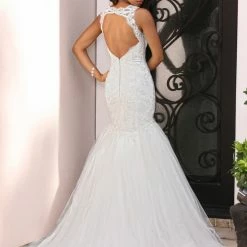 Davinci Bridal 50373 Lace Tulle Mermaid Wedding Dress Sheer Straps
