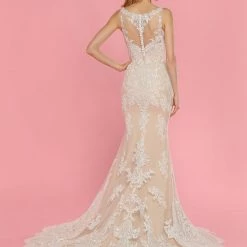 Mermaid Dresses Davinci Bridal 50439 Long Lace Mermaid Wedding Dress Sheer High Neckline