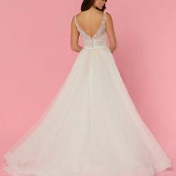 Davinci Bridal 50440 Long Tulle Ballgown Beaded Sheer Bodice Wedding Dress