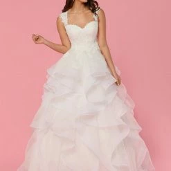 Davinci Bridal 50442 Organza Ruffle Layer Lace Ballgown Lace Bodice Wedding Dress
