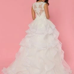 Davinci Bridal 50442 Organza Ruffle Layer Lace Ballgown Lace Bodice Wedding Dress