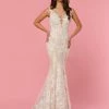 Mermaid Dresses Davinci Bridal 50445 Embellished Lace Mermaid Wedding Dress Plunging Sheer Neckline