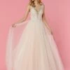 Ballgown Dresses Davinci Bridal 50457 Sheer Plunging Neckline Crystal Ballgown Tulle Wedding Dress