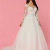 Davinci Bridal 50470 Embellished Lace Tulle Ballgown Wedding Dress Sheer Sleeve Neckline