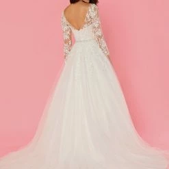 Davinci Bridal 50470 Sheer Lace Long Sleeve A Line Wedding Dress Bridal Ballgown