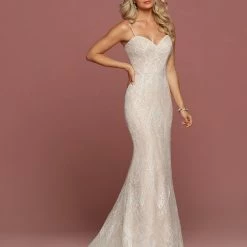 Mermaid Dresses Davinci Bridal 50480 Long Fitted Embellished Wedding Dress Beaded Spaghetti Straps