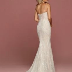 Mermaid Dresses Davinci Bridal 50480 Long Fitted Embellished Wedding Dress Beaded Spaghetti Straps