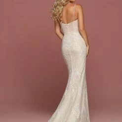Mermaid Dresses Davinci Bridal 50480 Long Fitted Embellished Wedding Dress Beaded Spaghetti Straps