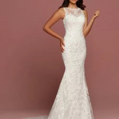Davinci Bridal 50481 Fitted Mermaid Lace Sheer Illusion Wedding Dress Sheer Back Mermaid Dresses