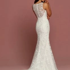 Davinci Bridal 50481 Fitted Mermaid Lace Sheer Illusion Wedding Dress Sheer Back Mermaid Dresses