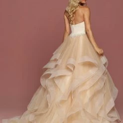 Davinci Bridal 50489 Ruffle Layer Tulle Ballgown Wedding Dress Crystal Belt Nude Gown Ballgown Dresses