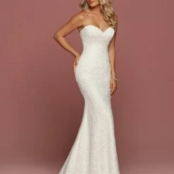 Davinci Bridal 50491 All Over Lace Fitted Wedding Dress Sweetheart Strapless Eyelash
