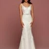 Davinci Bridal 50493 Fitted Lace Mermaid Wedding Dress Plunging Neck Crystal Belt Mermaid Dresses
