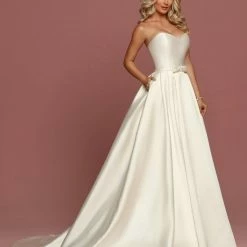 Davinci Bridal 50494 Mikado Pleated Ballgown Wedding Dress Pockets Buttons Train