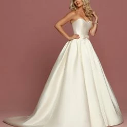 Davinci Bridal 50494 Mikado Pleated Ballgown Wedding Dress Pockets Buttons Train