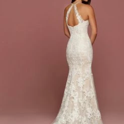 Mermaid Dresses Davinci Bridal 50500 Fitted Sheer Lace Illusion Wedding Dress Keyhole Open Back